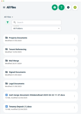 Landlord Vision screen displaying a bills summary page. Another page showing where you can save files in the software.