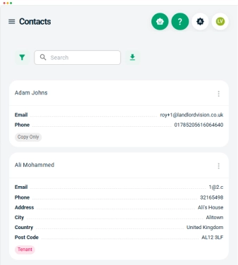 Landlord Vision screenshot summarising the tenancies and rooms for a property and screenshot showing safety certificates.