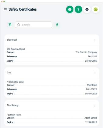 Software screenshot of list of saved contacts in Landlord Vision and screenshot of the invoices summary page.